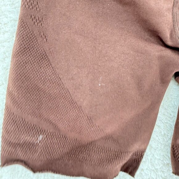 Sculptknit High Waist Mesh Workout Shorts Brown Nylon Spandex Athletic, S - Picture 3 of 7
